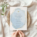 Elegant Bat Mitzvah, Blue Watercolor Gold Frame Invitation<br><div class="desc">This modern design features your custom text on a watercolor splash outlined in a geometric shaped frame.  Use the template form to add your text.. The advanced editing menus,  accessed by choosing to edit with the "Design Tool",  will allow you to change the fonts and layout.</div>