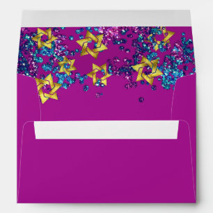 Elegant Bat Mitzvah Glittery Confetti Purple Envelope