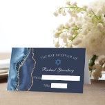 Elegant Bat Mitzvah Navy Blue Gold Agate Place Card<br><div class="desc">Elegant navy blue and gold agate decorates the side of this modern Bat Mitzvah reception folded place card. Your daughter's name is written in beautiful cursive script under the Star of David. Perfect for a chic, stylish Jewish family celebrating their boy being called to the Torah. Customize these place cards...</div>