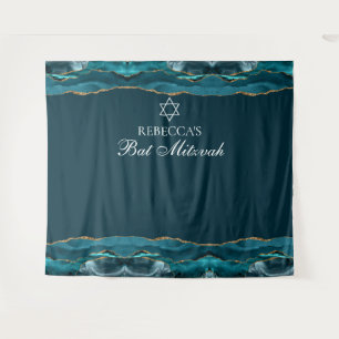 Elegant Bat Mitzvah Party Teal Gold Photo Booth Tapestry