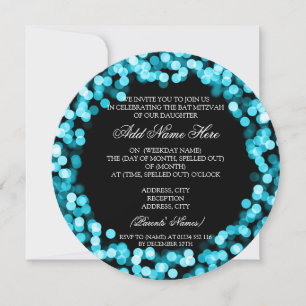 Elegant Bat Mitzvah Turquoise Sparkly Lights Invitation