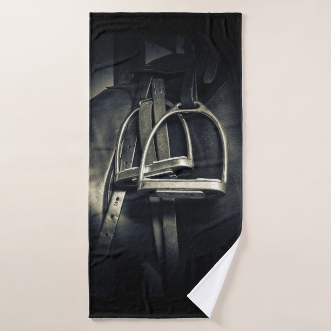 Élégant bâton d'argent sur selle d'équitation angl (Serviette de bain)
