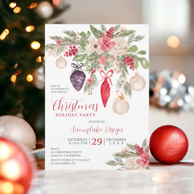 Elegant bauble pine business corporate Christmas Invitation (Elegant bauble pine business corporate Christmas Invitation)