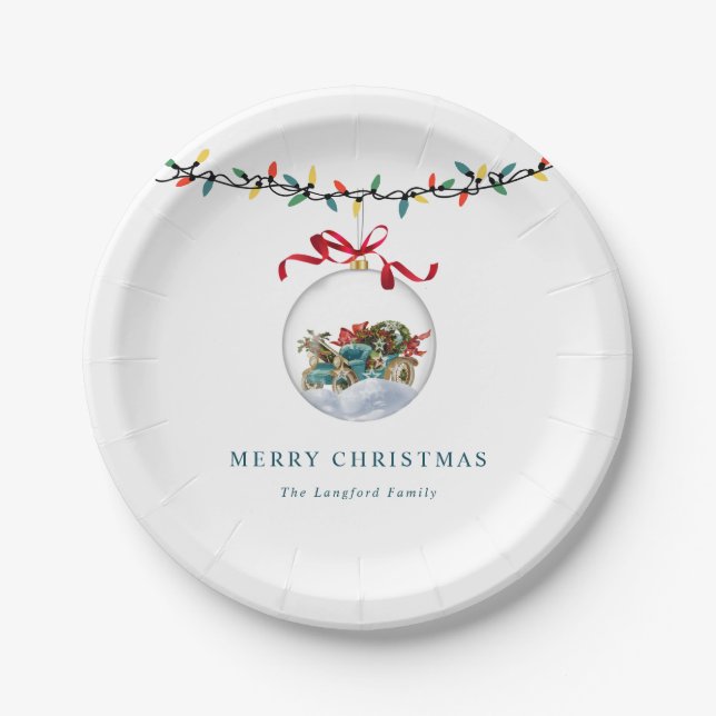 Elegant Bauble Red Bow Merry Christmas Paper Plate (Front)