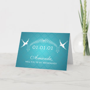 Elegant Be My Bridesmaid Birds & Diamonds Turquois Invitation