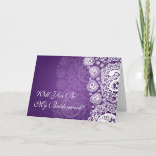 Elegant Be My Bridesmaid Paisley Lace Purple Invitation