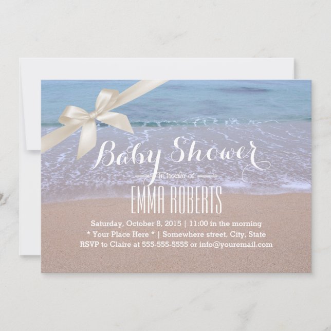 Elegant Beach Baby Shower with Ivory Ribbon Invitation (Front)