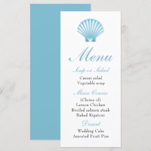 Elegant Beach Blue Nautical Seashell Wedding Menu