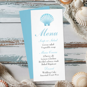Elegant Beach Blue Nautical Seashell Wedding Menu