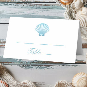 Elegant Beach Blue Nautical Seashell Wedding Place Card
