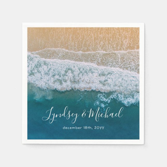 Elegant Beach Blue Ocean Wedding Napkin (Front)