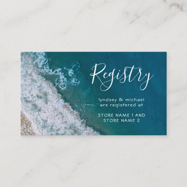 Elegant Beach Blue Ocean Wedding Registry Enclosure Card (Front)