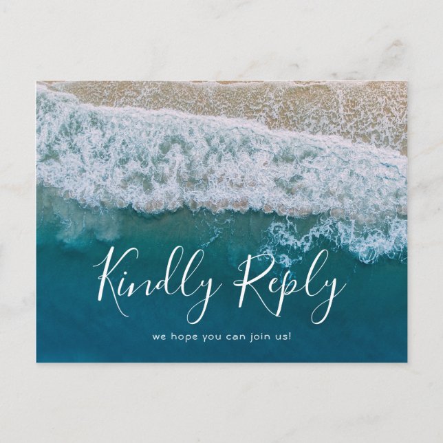 Elegant Beach Blue Ocean Wedding RSVP Invitation Postcard (Front)