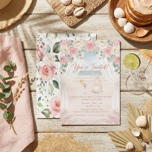 Elegant Beach Blush Pink Floral Birthday  Invitation