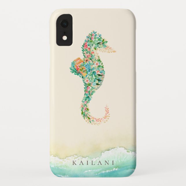 Elegant Beach Botanical Seahorse Case-Mate iPhone Case (Back)