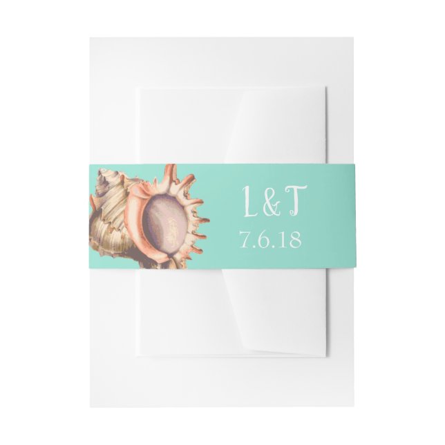 Elegant Beach Conch Shell Wedding Invitation Belly Band (Front Example)