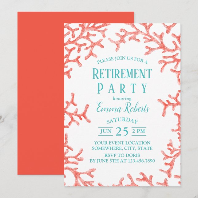 Elegant Beach Coral Reef Starfish Retirement Invitation (Front/Back)