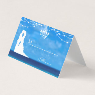 Elegant Beach, Couple & Chandelier Place Card