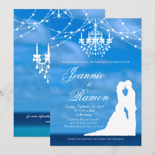Elegant Beach, Couple & Chandelier Summer Wedding Invitation