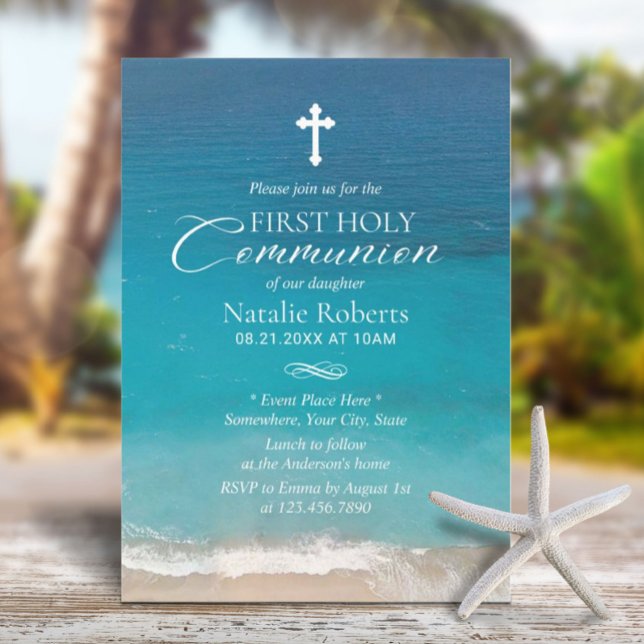 Elegant Beach First Holy Communion Invitation (Creator Uploaded)
