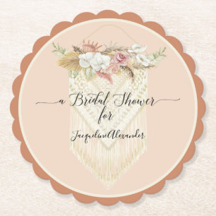 Elegant Beach Floral Greenery Blush Bridal Shower Paper Coaster