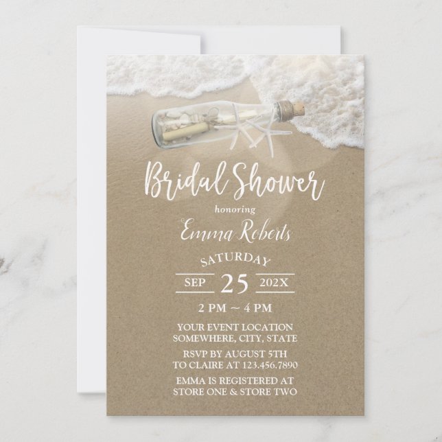 Elegant Beach Love Message Bottle Bridal Shower Invitation (Front)