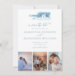 Elegant Beach Message in a Bottle Blue Wedding Save The Date