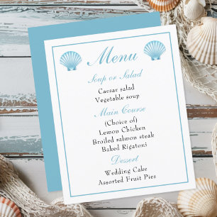 Elégant Beach Nautical Blue Shell Mariage Menu