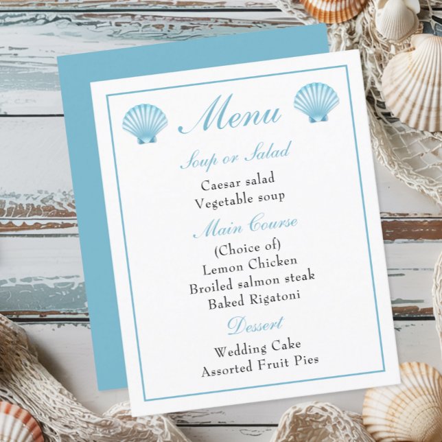 Elegant Beach Nautical Blue Shell Wedding Menu (Creator Uploaded)