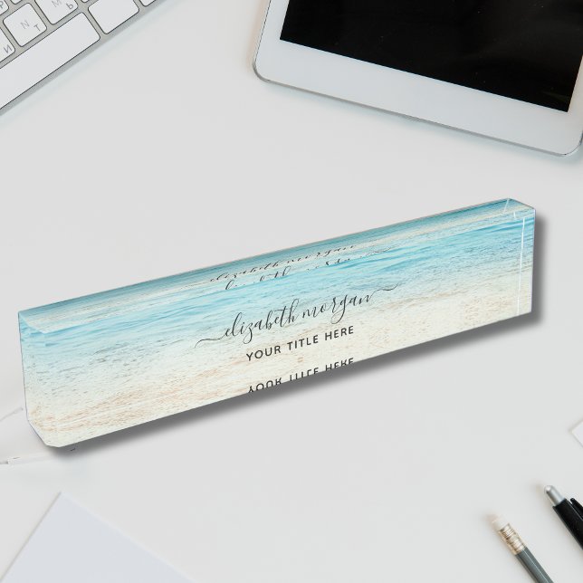 Elegant Beach Ocean Sea Script Blue Green Nameplate (Creator Uploaded)