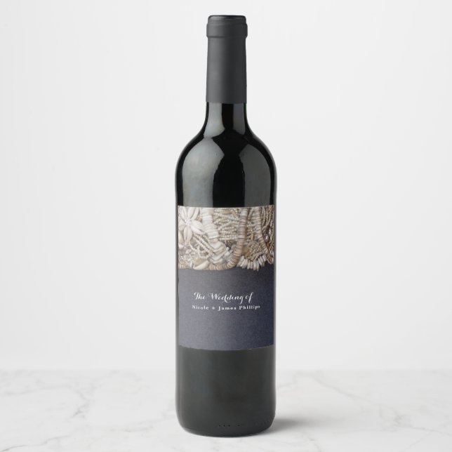 Elegant Beach Puka Shells Wedding Wine Labels (Front)