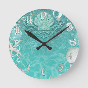 Elegant Beach Sea Shell & Bubbles Customized Round Clock