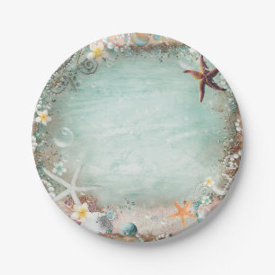 Elegant Beach Sea Starfish & Pearls Beachy Party Paper Plate