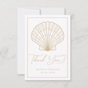 Elegant Beach Seashell Beige Wedding Thank You Card