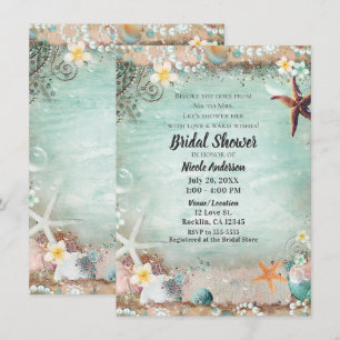 Elegant Beach Starfish Pearls Bridal Shower Invitation