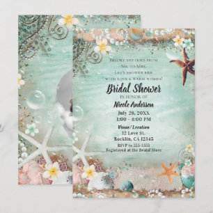 Elegant Beach Starfish Pearls Bridal Shower Photo Invitation