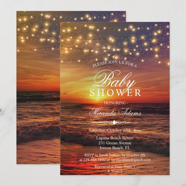 Elegant Beach String Lights Summer Baby Shower Invitation (Front/Back)