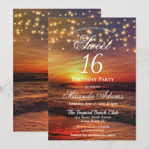 Elegant Beach String Lights Summer Birthday Party Invitation