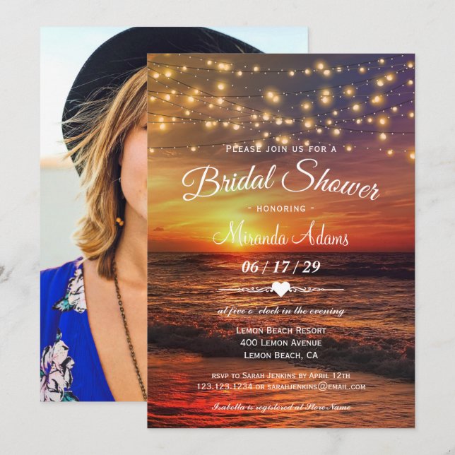 Elegant Beach String Lights Summer Bridal Shower Invitation (Front/Back)