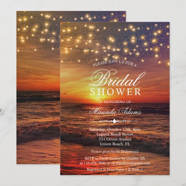 Elegant Beach String Lights Summer Bridal Shower Invitation (Front/Back)