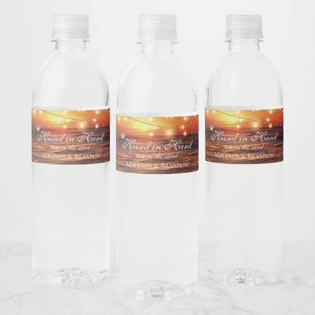 Elegant Beach String Lights Summer Thank You Water Bottle Label (Bottles)