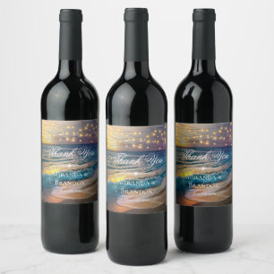 Elegant Beach String Lights Summer Thank You Wine  Label