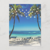 Elegant Beach String Lights Wedding Save the Date 