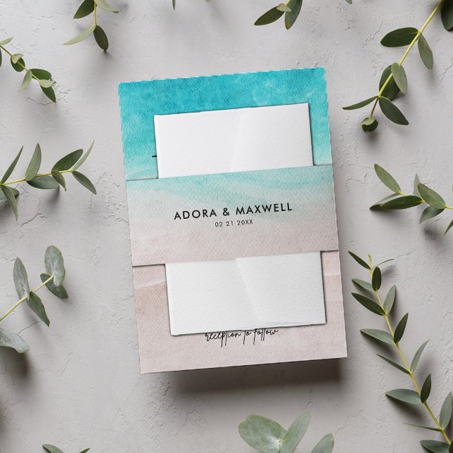Elegant Beach Summer Watercolor Wedding Invitation Invitation Belly Band (Creator Uploaded)