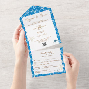Elegant Beach Themed Wedding with QR code RSVP All In One Invitation