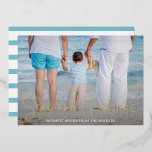 Elegant Beach Vacation Photo Christmas Gold Foil Holiday Card<br><div class="desc">Send out holiday cheer with this nautical themed flat Christmas card featuring a simple design with the words "Seas and Greetings" in an elegant script,  printed in real gold foil,  along with your message over your favourite beach vacation photo.  The backside has aqua and white stripes.</div>