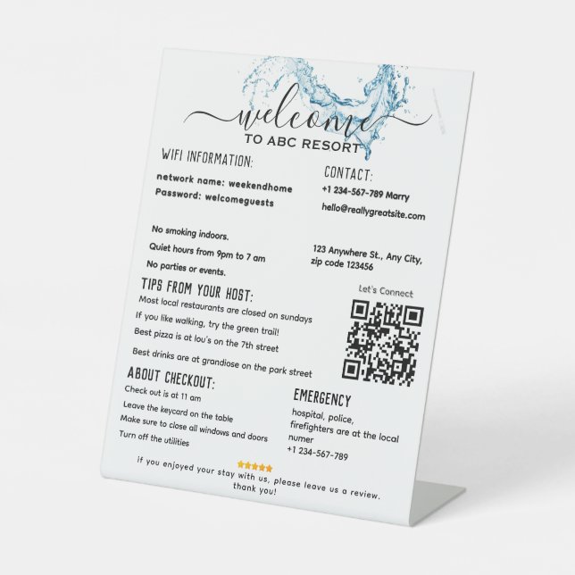 Elegant Beach Vacation Rental House Welcome Pedest Pedestal Sign (Front)