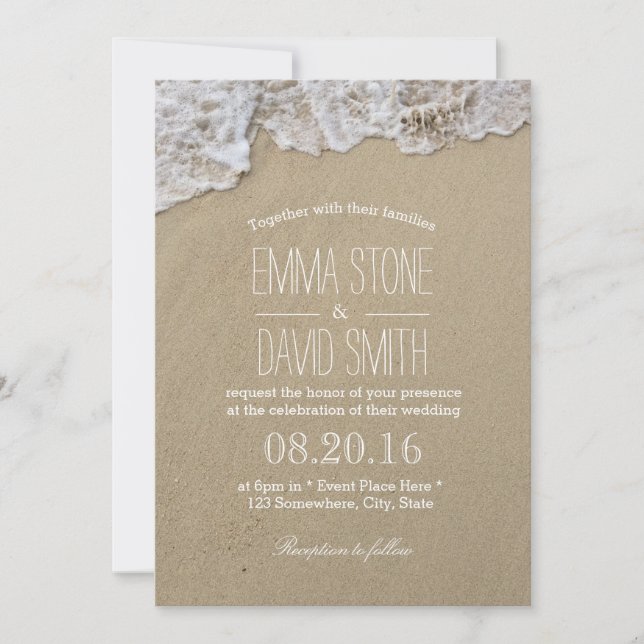 Elegant Beach Water & Sand Wedding Invitations (Front)