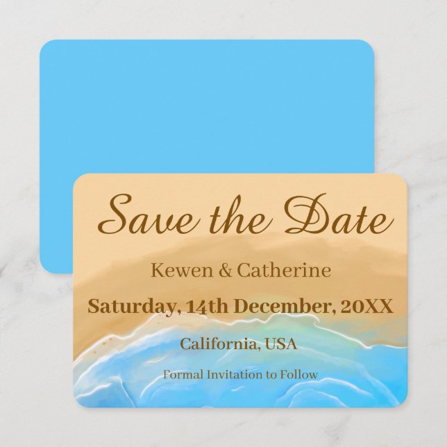 Elegant Beach Watercolor Wedding Save The Date (Front/Back)