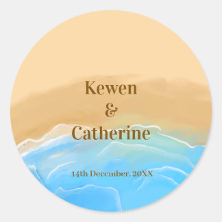 Elegant Beach Watercolor Wedding Sticker